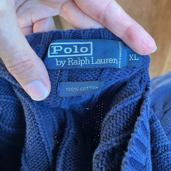 Ralph Lauren Polo Men's Vintage Blue Cable Knit Pullover Sweater Size XL - Picture 5 of 6
